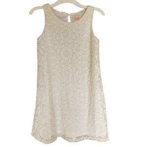 GB Girls Sleeveless Dress M White Crocheted Lace Overlay Midi Dress Medium
